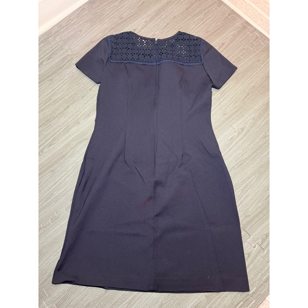Brooks Brothers Red Fleece Navy Blue Eyelet Lace Yoke Sheath Dress Womens Large - Picture 2 of 5